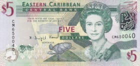East Caribbean States, 5 Dollars, 2008, UNC, p47a
Queen Elizabeth II. Potrait
Estimate: USD 10-20