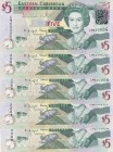 East Caribbean States, 5 Dollars, 2008, UNC, p47a, (Total 5 consecutive banknotes)
Queen Elizabeth II. Potrait
Estimate: USD 25-50