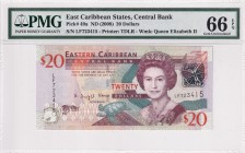East Caribbean States, 20 Dollars, 2008, UNC, p49a
PMG 66 EPQ, Queen Elizabeth II. Potrait
Estimate: USD 25-30
