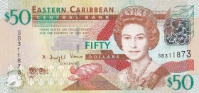 East Caribbean States, 50 Dollars, 2008, UNC, p50
Queen Elizabeth II. Potrait
Estimate: USD 40-80