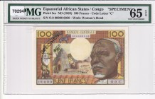 Equatorial African States, 100 Francs, 1963, UNC, p3cs, SPECIMEN
PMG 65 EPQ
Estimate: USD 750-1500