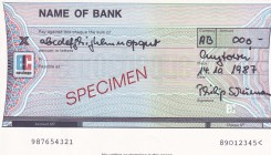 European Union, 1987, UNC, SPECIMEN
Name of Bank-Euro Cheque
Estimate: USD 200-400