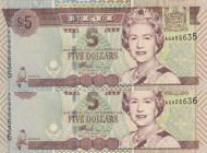 Fiji, 5 Dollars, 2002, UNC, p105b, (Total 2 consecutive banknotes)
Queen Elizabeth II. Potrait
Estimate: USD 20-40