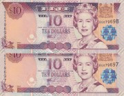 Fiji, 10 Dollars, 2002, UNC, p106a, (Total 2 consecutive banknotes)
Queen Elizabeth II. Potrait
Estimate: USD 20-40