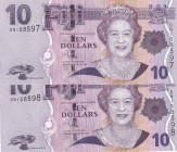 Fiji, 10 Dollars, 2012, UNC, p111b, (Total 2 consecutive banknotes)
Queen Elizabeth II. Potrait
Estimate: USD 20-40