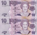 Fiji, 10 Dollars, 2012, UNC(-), p111b, (Total 2 consecutive banknotes)
Queen Elizabeth II. Potrait
Estimate: USD 30-60