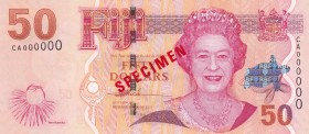 Fiji, 50 Dollars, 2007, UNC, p113a, SPECIMEN
Queen Elizabeth II. Potrait
Estimate: USD 150-300