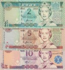 Fiji, 2-5-10 Dollars, 2002, UNC, p104a;p105a;p106a, (Total 3 banknotes)
Queen Elizabeth II. Potrait
Estimate: USD 20-40