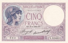 France, 5 Francs, 1933, UNC, p72e
Estimate: USD 25-50