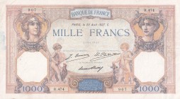 France, 1.000 Francs, 1927, VF(+), p79a
There are pinholes and spots.
Estimate: USD 25-50