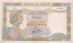 France, 500 Francs, 1940, VF, p95a
There are pinholes, stains, slight tears and slight openings on the edges.
Estimate: USD 20-40