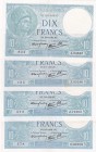 France, 10 Francs, 1939/1941, XF, p84, (Total 4 banknotes)
Estimate: USD 25-50