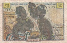 French West Africa, 50 Francs, 1956, FINE, p45
There are pinholes and spots.
Estimate: USD 25-50