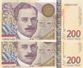 Georgia, 200 Lari, 2006, UNC, p75, (Total 2 consecutive banknotes)
Estimate: USD 150-300