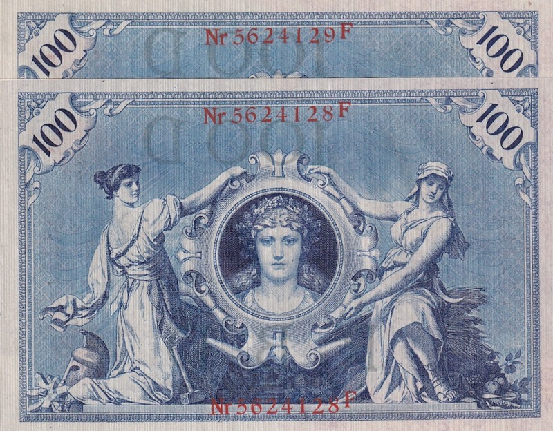 Germany, 100 Mark, 1908, UNC, p33a
(Total 2 consecutive banknotes)
Estimate: U...