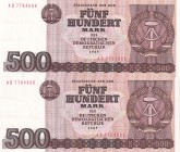 Germany - Democratic Republic, 500 Mark, 1985, AUNC(-), p33, (Total 2 banknotes)
Estimate: USD 20-40