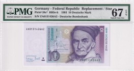 Germany - Federal Republic, 10 Deutsche Mark, 1993, UNC, p38c, REPLACEMENT
PMG 67 EPQ, High condition
Estimate: USD 30-60