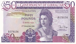 Gibraltar, 50 Pounds, 1986, UNC, p24
Queen Elizabeth II. Potrait
Estimate: USD 100-200