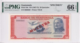 Guatemala, 50 Quetzales, 1967-73, VF, p56s, SPECIMEN
PMG 66 EPQ
Estimate: USD 600-1200