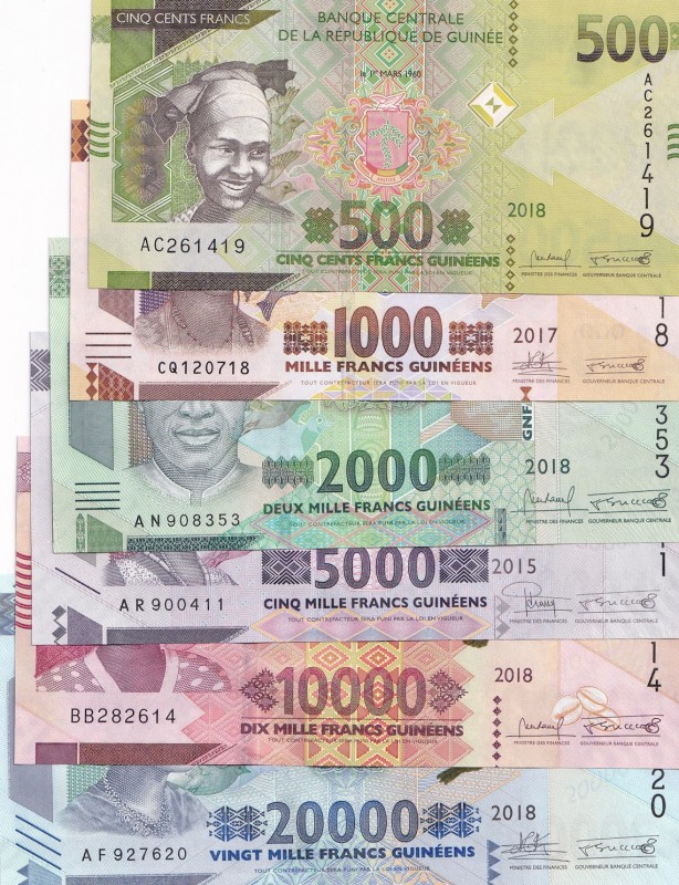 Guinea, 500-1.000-2.000-5.000-10.000-20.000 Francs, 2015/2018, UNC, (Total 6 ban...