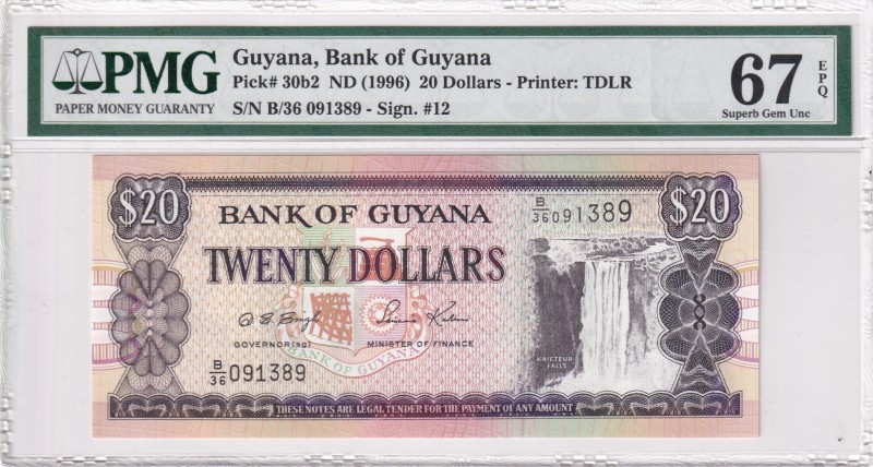 Guyana, 20 Dollars, 1996, UNC, p32b2
PMG 67 EPQ, High condition
Estimate: USD ...