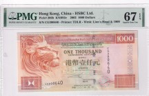 Hong Kong, 1.000 Dollars, 2002, UNC, p206b
PMG 67 EPQ, High condition
Estimate: USD 150-300
