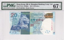 Hong Kong, 20 Dollars, 2012, UNC, p212b
PMG 67 EPQ, High condition
Estimate: USD 30-60