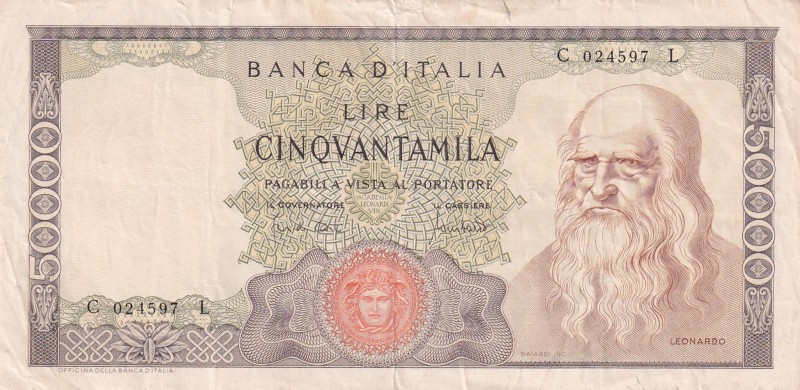 Italy, 50.000 Lire, 1970, VF(+), p99b
There are stains, openings and tears
Est...