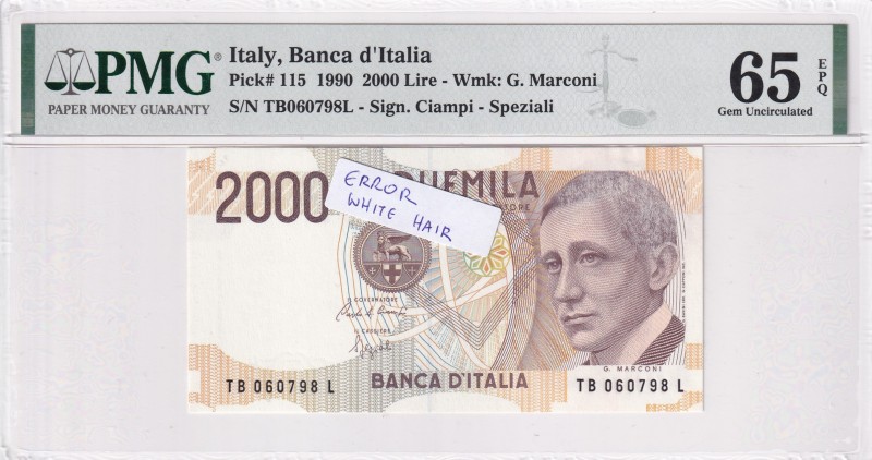 Italy, 2.000 Lire, 1990, UNC, p115, ERROR
PMG 65 EPQ
Estimate: USD 25-50