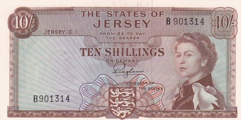 Jersey, 10 Shillings, 1963, XF(+), p7a
Queen Elizabeth II. Potrait
Estimate: U...