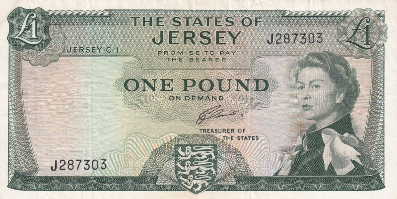 Jersey, 1 Pound, 1963, VF(+), p8b
Queen Elizabeth II. Potrait
Estimate: USD 30...
