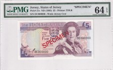 Jersey, 5 Pounds, 1993, UNC, p21s, SPECIMEN
PMG 64 EPQ
Estimate: USD 50-100
