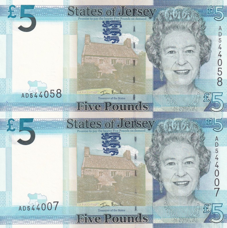 Jersey, 5 Pounds, 2010, UNC, p33a, (Total 2 banknotes)
Queen Elizabeth II. Potr...