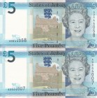 Jersey, 5 Pounds, 2010, UNC, p33a, (Total 2 banknotes)
Queen Elizabeth II. Potrait
Estimate: USD 20-40