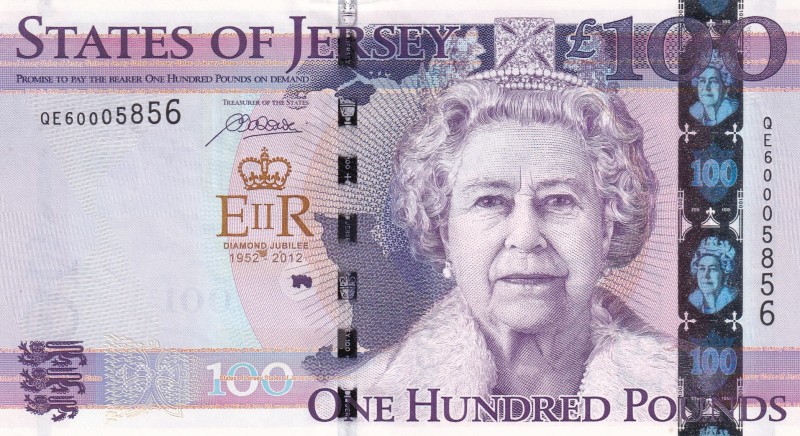 Jersey, 100 Pounds, 2012, VF(+), p37a
Queen Elizabeth II. Potrait
Estimate: US...