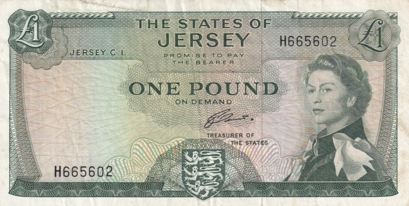 Jersey, 1 Pound, 1963, VF(+),
There is tear in the middle top, Stained
Estimat...