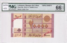 Lebanon, 20.000 Livres, 2012/2014, UNC, p93s, SPECIMEN
PMG 66 EPQ
Estimate: USD 150-300