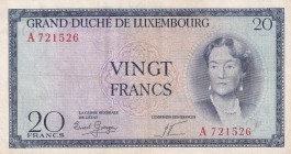 Luxembourg, 20 Francs, 1955, XF, p49a
Estimate: USD 30-60