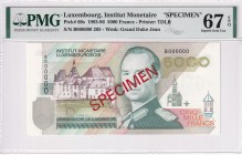 Luxembourg, 5.000 Francs, 1993-96, UNC, p60s, SPECIMEN
PMG 67 EPQ
Estimate: USD 450-900