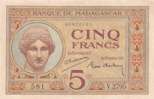Madagascar, 5 Francs, 1937, UNC, p35
Estimate: USD 40-80
