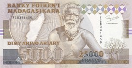 Madagascar, 25.000 Francs=5.000 Ariary, 1993, UNC, p74A
Estimate: USD 80-160