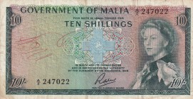 Malta, 10 Shillings, 1963, VF, p25a
Has a ballpoint pen
Estimate: USD 125-250