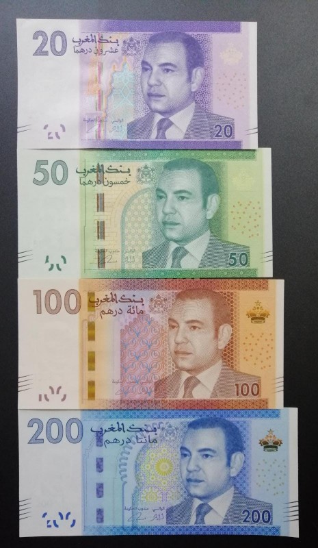 Morocco, 20-50-100-200 Dirhams, 2012, UNC, p74; p75; p76; p77, (Total 4 banknote...