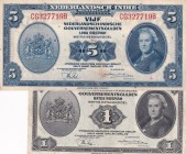 Netherlands Indies, 1-5 Gulden, 1943, (Total 2 banknotes)
1 Gulden, XF; 5 Gulden, AUNC(+)
Estimate: USD 60-120