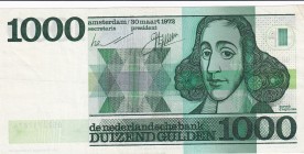 Netherlands, 1.000 Gulden, 1972, VF(+), p94a
Baruch Spinoza portrait at right (He was a Dutch philosopher of Portuguese Jewish origin)
Estimate: USD...