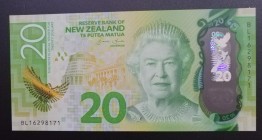 New Zealand, 20 Dollars, 2016, UNC, p193
Queen Elizabeth II portrait, Polymer plastic banknote
Estimate: USD 25-50