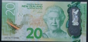 New Zealand, 20 Dollars, 2016, UNC, p193
Queen Elizabeth II portrait, Polymer plastic banknote
Estimate: USD 25-50