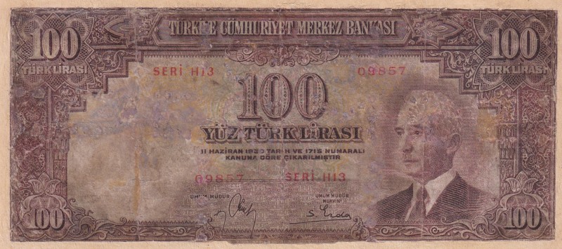 Turkey, 100 Lira, VF(-), p137, 2.Emission
Necktie İsmen İnönü Portrait
Estimat...