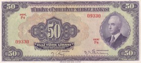 Turkey, 50 Lira, 1942, XF, p142, 3. Emission
Natural
Estimate: USD 600-1200