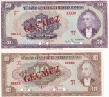 Turkey, 10-50 Lira, 1942/1948, UNC, p142As, p148s, SPECIMEN
(Total 2 banknotes)
Estimate: USD 200-400